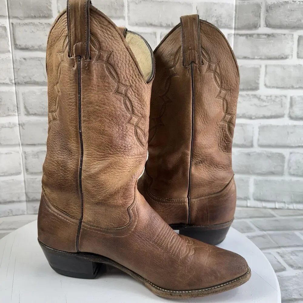 Abilene Vintage Men’s Size 9 D Brown Leather Distressed Cowboy Western Boots